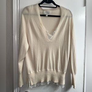 Brochu Walker Looker Lace-trimmed Wool-cashmere Sweater In Ivory size S